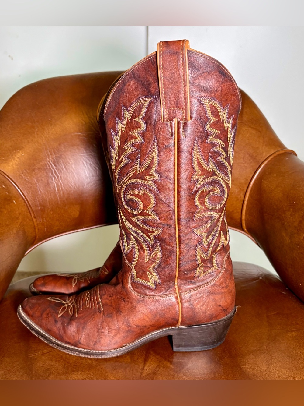 JUSTIN USA Brown Style 1560 Leather Western Cowboy Riding Work Boots MEN'S SZ 8